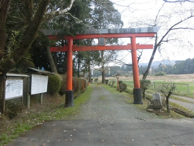 田園風景の中に建つ檍神社の鳥居です。