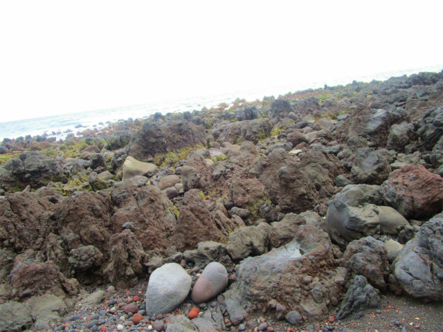 縄状玄武岩の溶岩群です